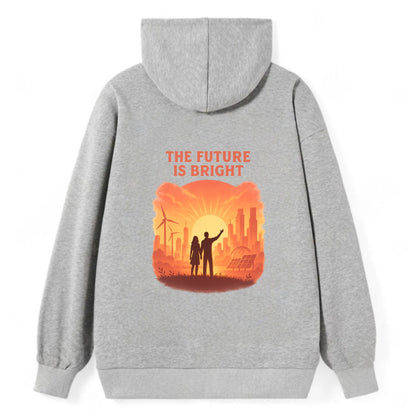 Sunrise over thriving sustainable city - "The Future is Bright" - - Classic Pullover Hoodie - Grey