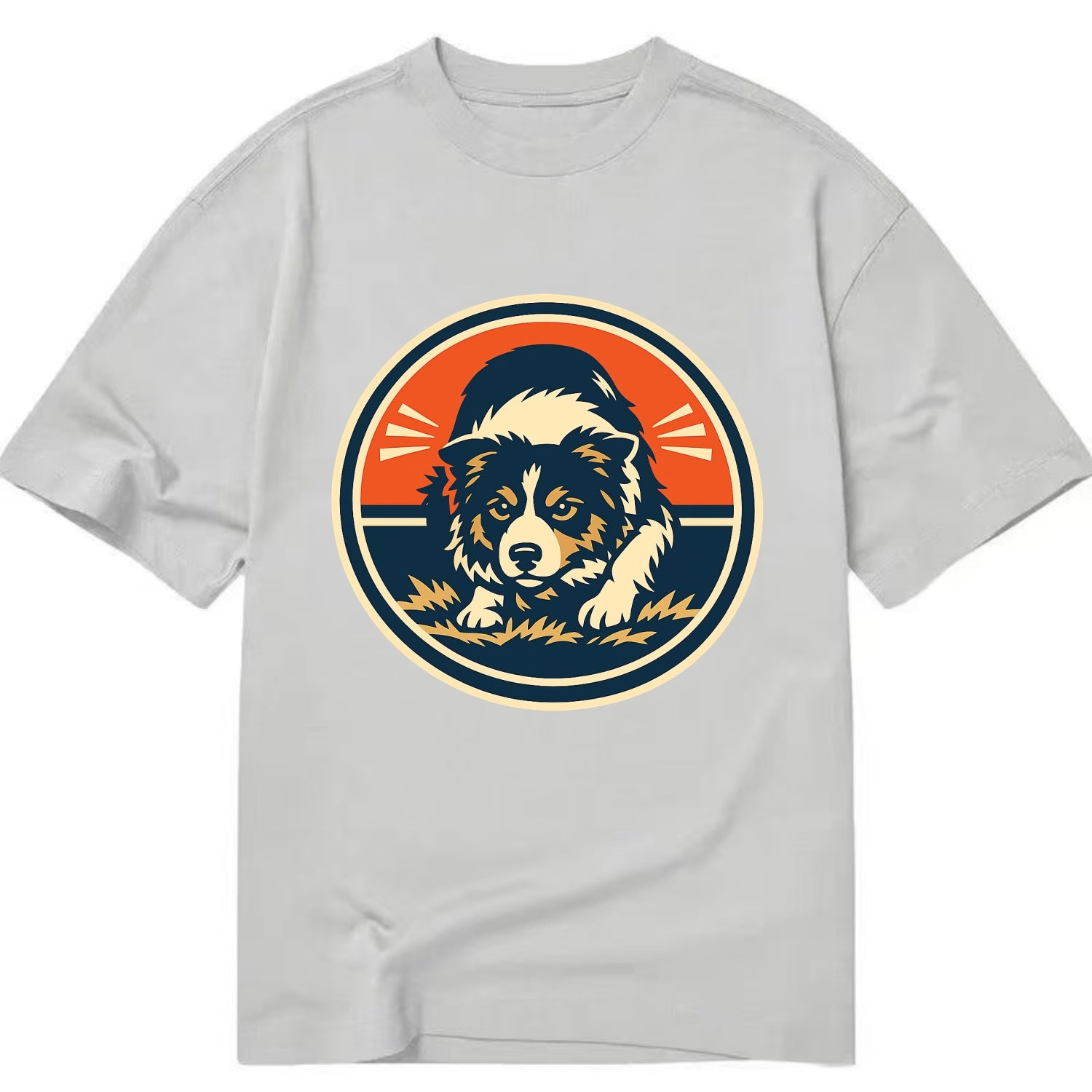 Focused Border Collie Emblem - Classic T-shirt - Grey