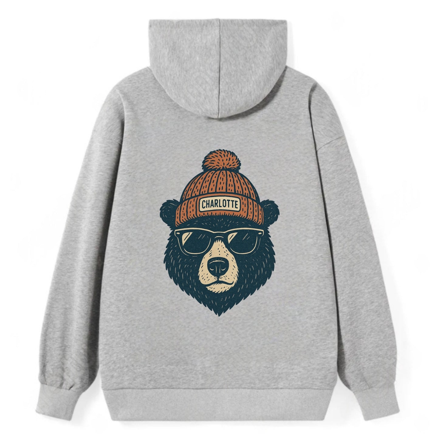 North Carolina Black Bear wearing Charlotte beanie with pom pom and - Classic Pullover Hoodie - Grey