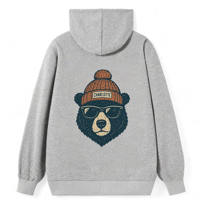 North Carolina Black Bear wearing Charlotte beanie with pom pom and - Classic Pullover Hoodie - Grey