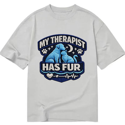 MY THERAPIST HAS FUR - pet silhouette in calming blue , emotional support - Classic T-shirt - Grey