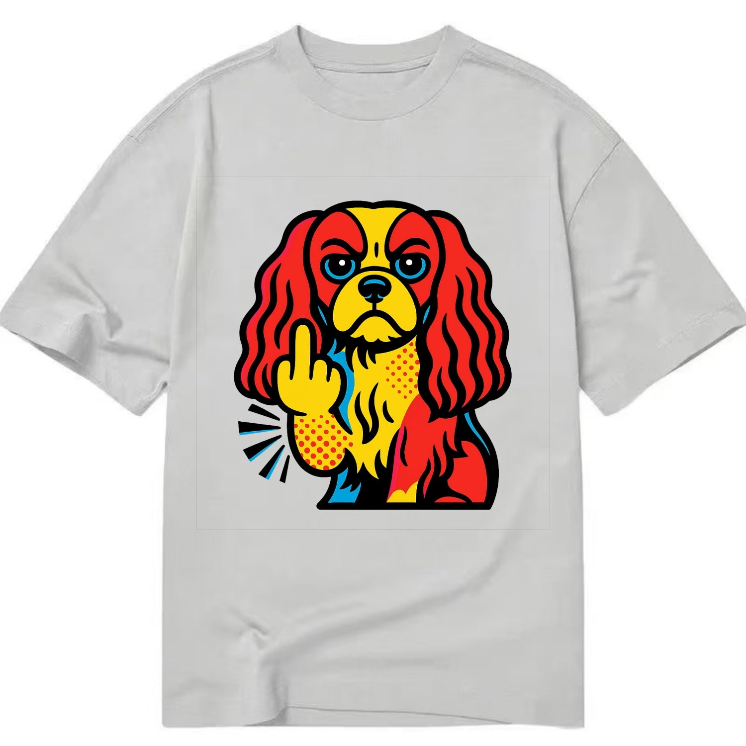 Cavalier King Charles Spaniel with long ears, regal paw giving finger - Classic T-shirt - Grey