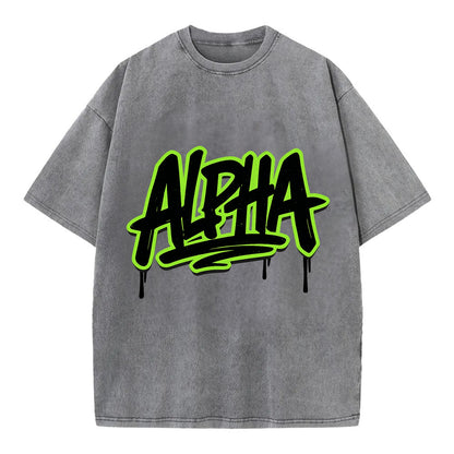 Bold typography design - "ALPHA" - leader of the pack - Vintage T-shirt - Grey