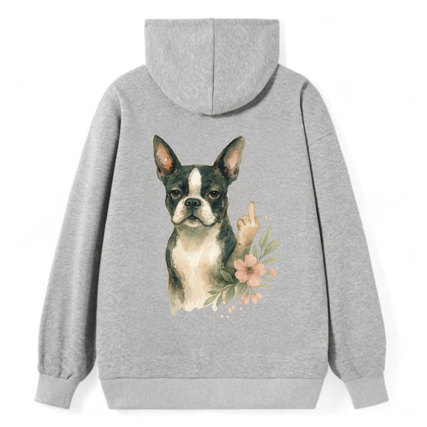 Boston Terrier with tuxedo markings, perky ears, paw up giving sass - Classic Pullover Hoodie - Grey