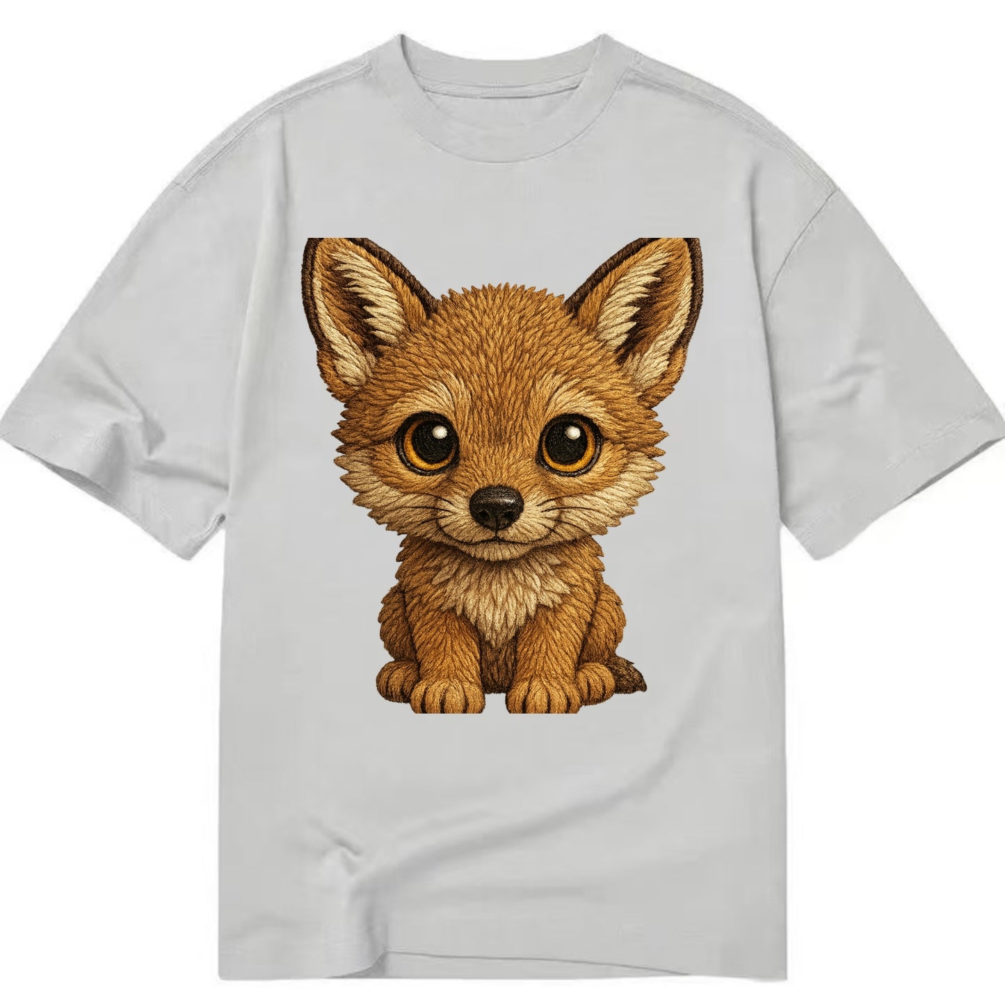 Baby Coyote Pup - tan fur, large ears, golden eyes, front-facing, clever baby - Classic T-shirt - Grey