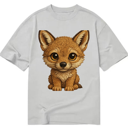 Baby Coyote Pup - tan fur, large ears, golden eyes, front-facing, clever baby - Classic T-shirt - Grey