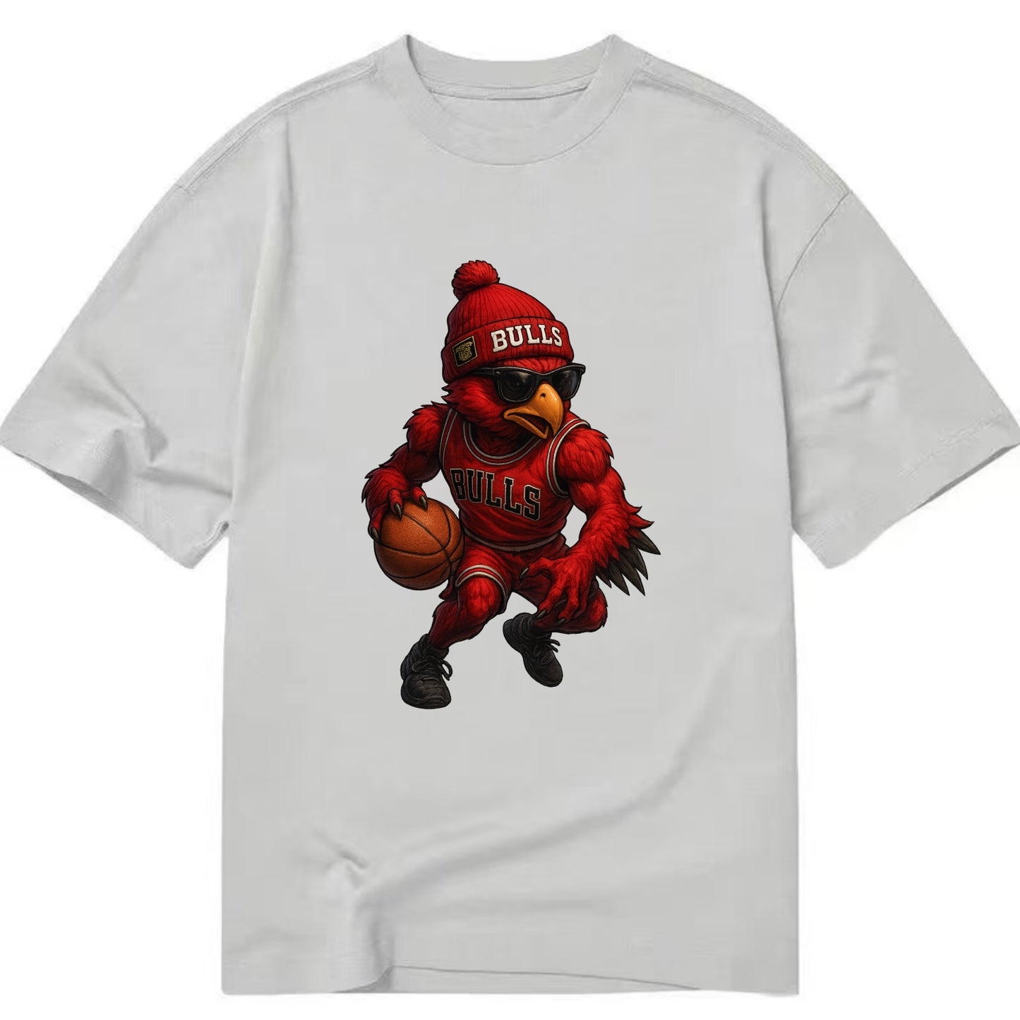 Windy City Hawk wearing Bulls beanie with six rings patch and wayfarer sunglasses - Classic T-shirt - Grey