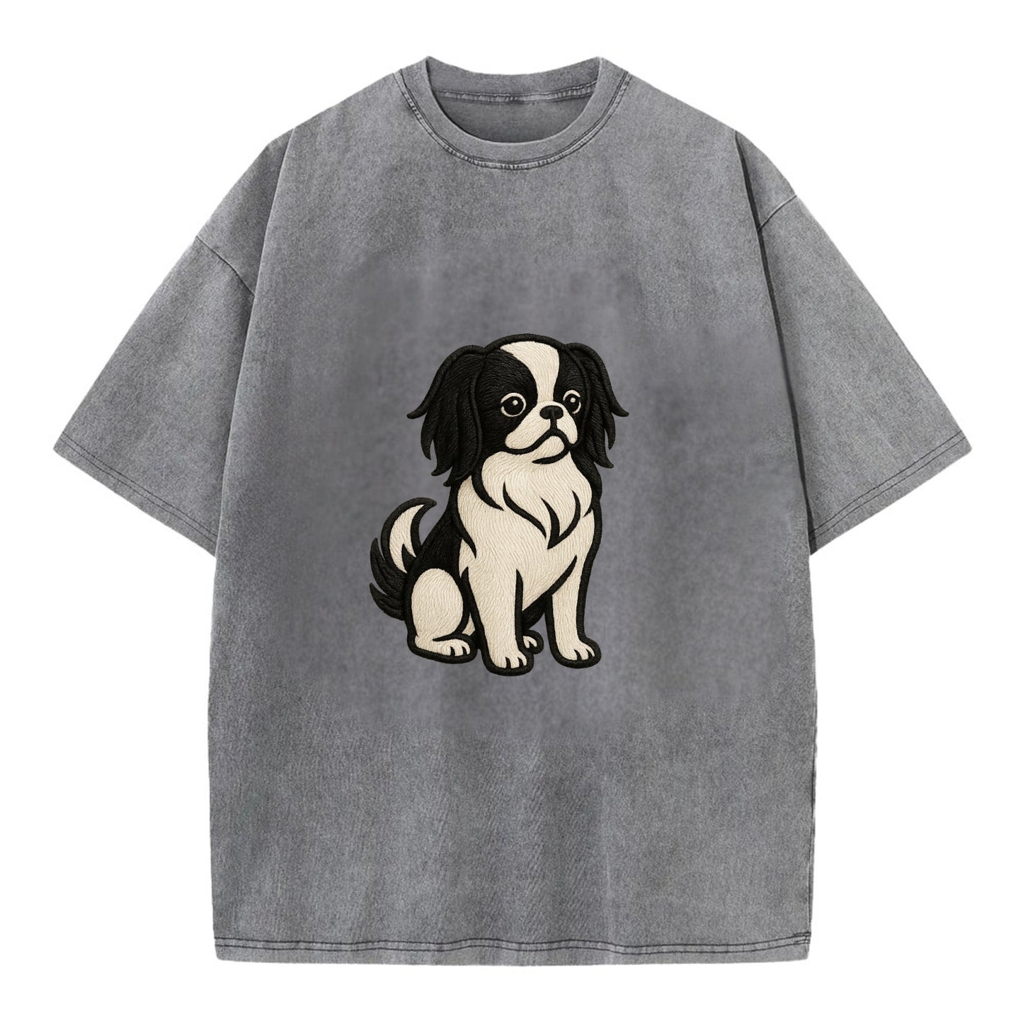 Japanese Chin - Black and white sitting Vintage T-shirt - Grey