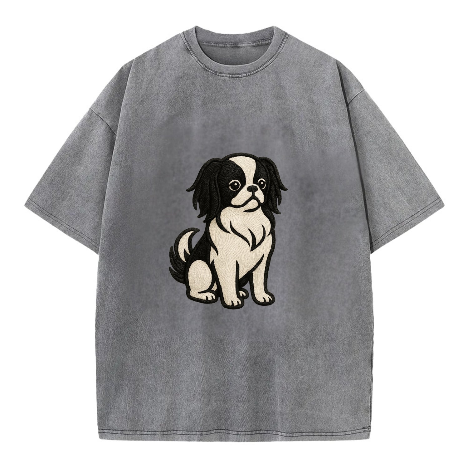 Japanese Chin - Black and white sitting Vintage T-shirt - Grey