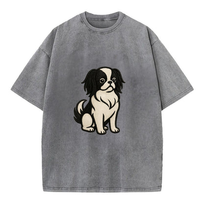 Japanese Chin - Black and white sitting Vintage T-shirt - Grey