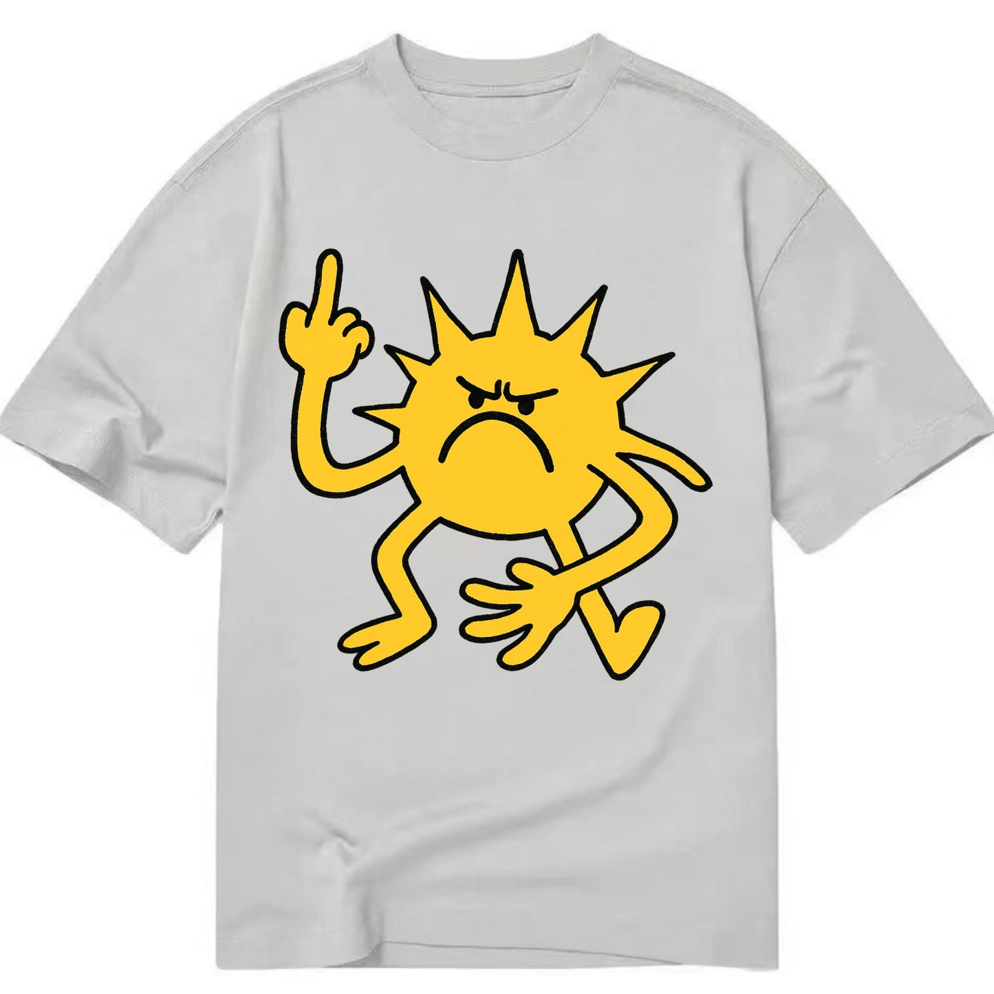 MORNINGS ARE PUNISHMENT | Grumpy sun with middle finger - Classic T-shirt - Grey