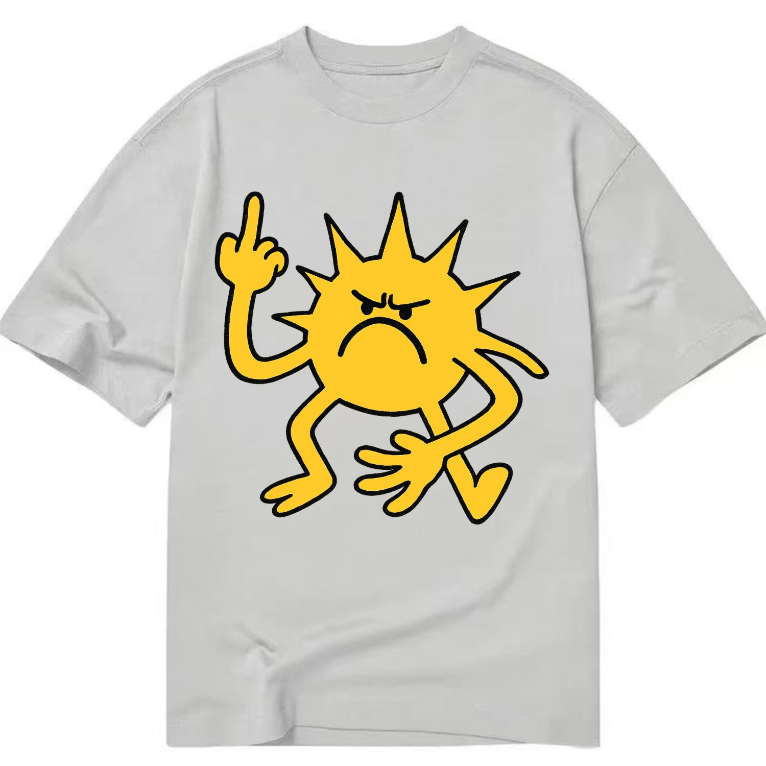 MORNINGS ARE PUNISHMENT | Grumpy sun with middle finger - Classic T-shirt - Grey