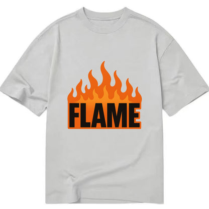 Bold typography design - "FLAME" - burning bright, passionate - Classic T-shirt - Grey