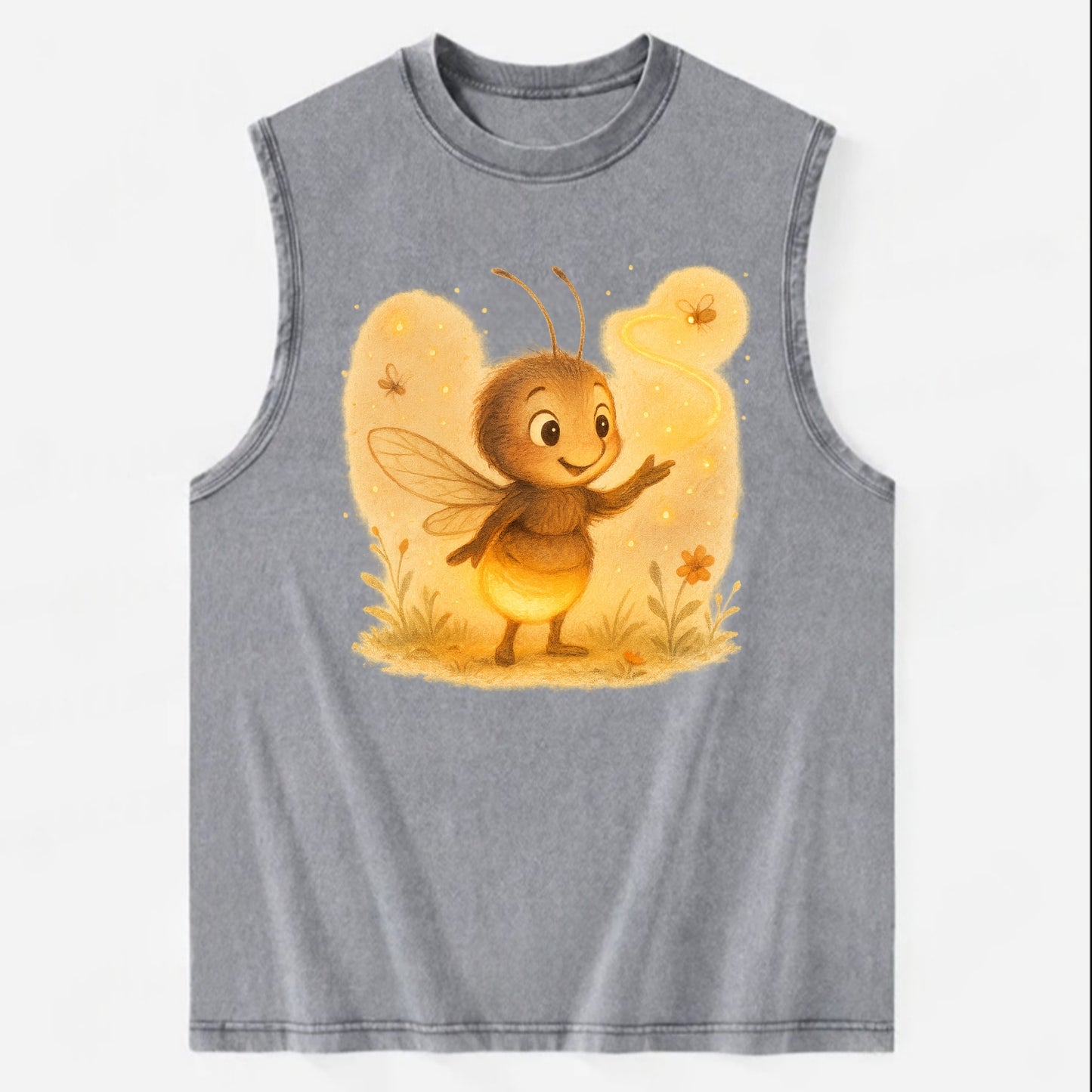 Firefly choreographer arranging synchronized light patterns over a meadow - Vintage Washed Tank - Grey