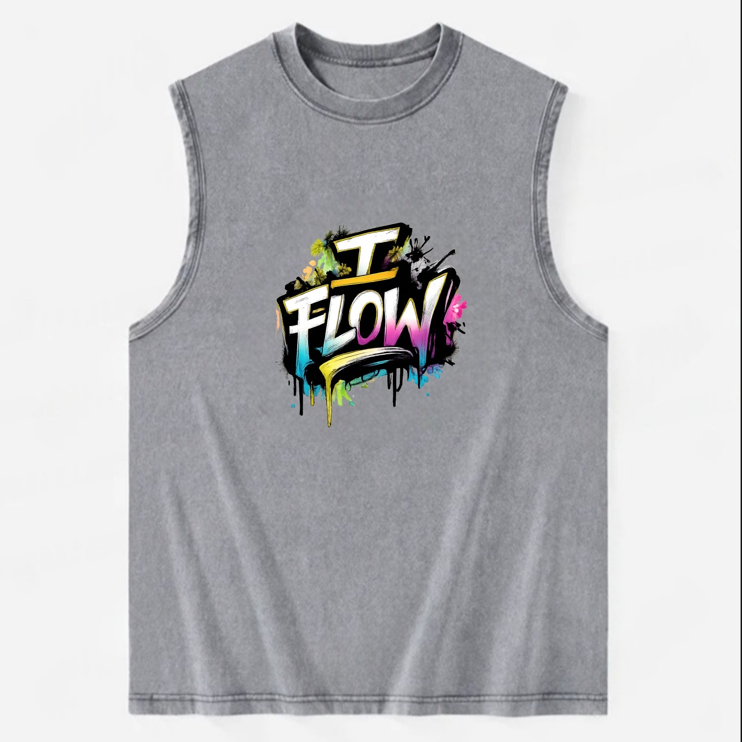 Bold typography design - "I FLOW" - going with life, easy movement - Vintage Washed Tank - Grey