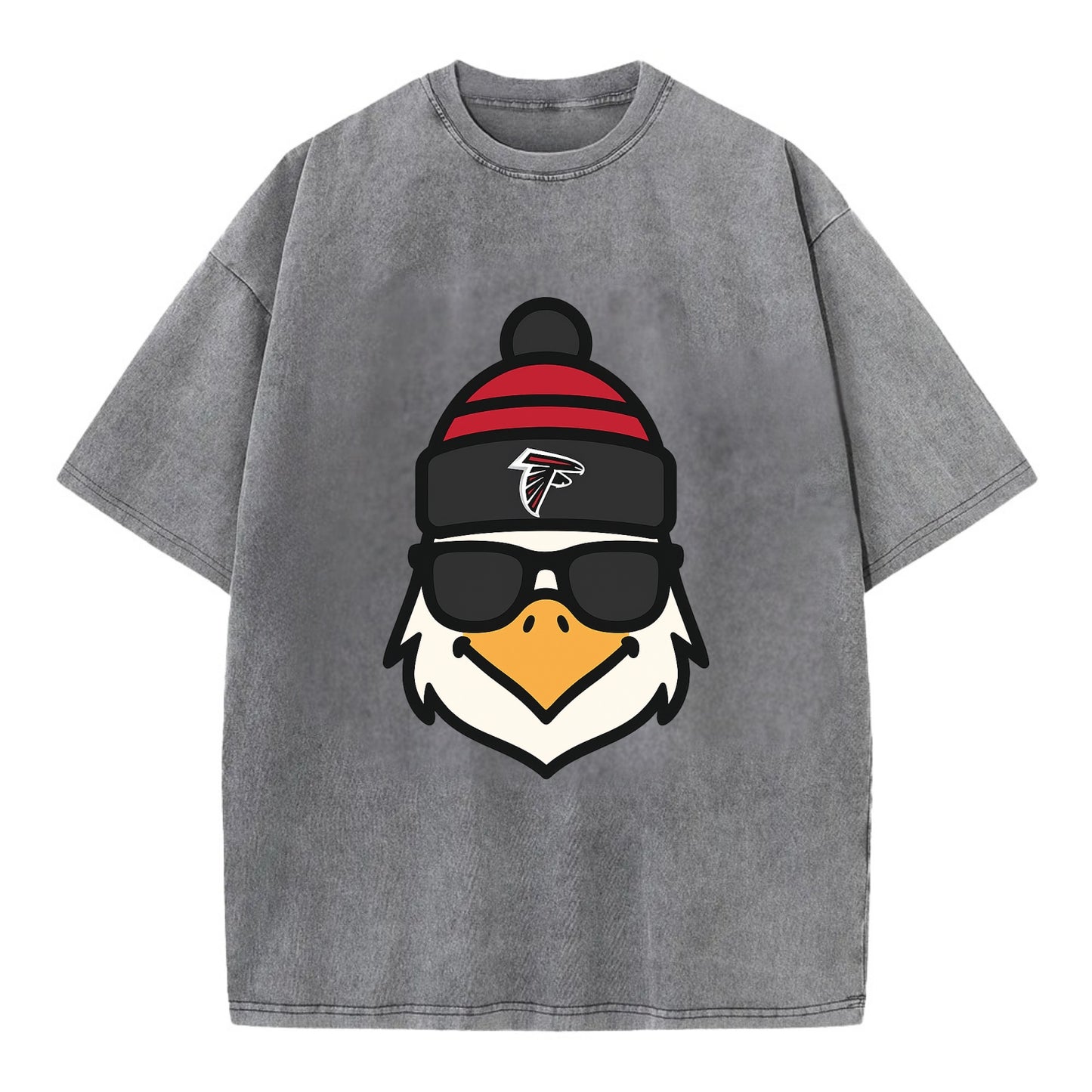 Atlanta Falcon wearing Falcons red and black beanie with pom pom and wayfarer - Vintage T-shirt - Grey
