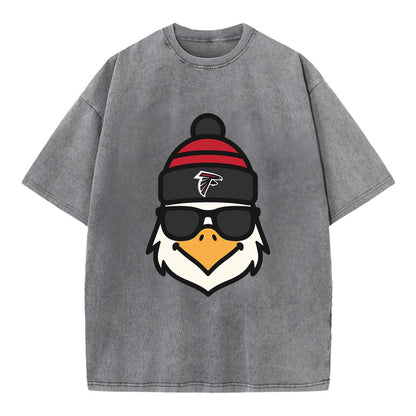 Atlanta Falcon wearing Falcons red and black beanie with pom pom and wayfarer - Vintage T-shirt - Grey