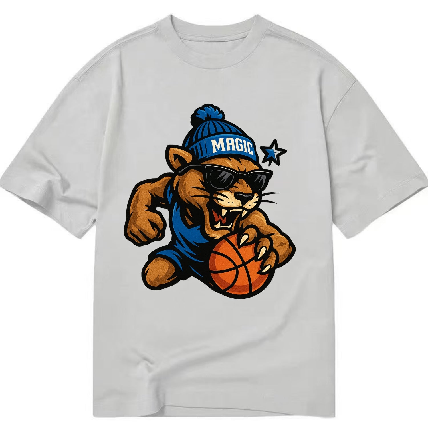 Florida Panther wearing Magic beanie with star wand patch and wayfarer sunglasses - Classic T-shirt - Grey