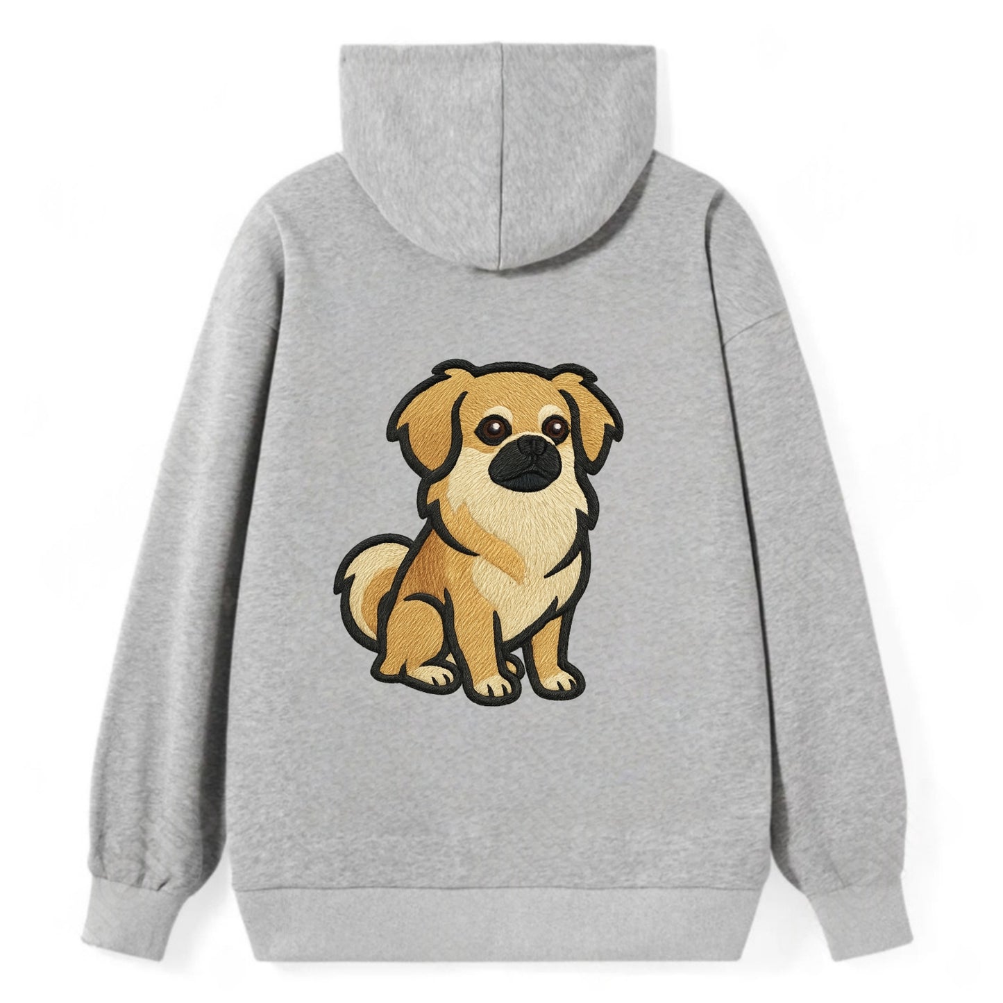 Tibetan Spaniel - Fawn small dog embroidered design - Classic Pullover Hoodie - Grey