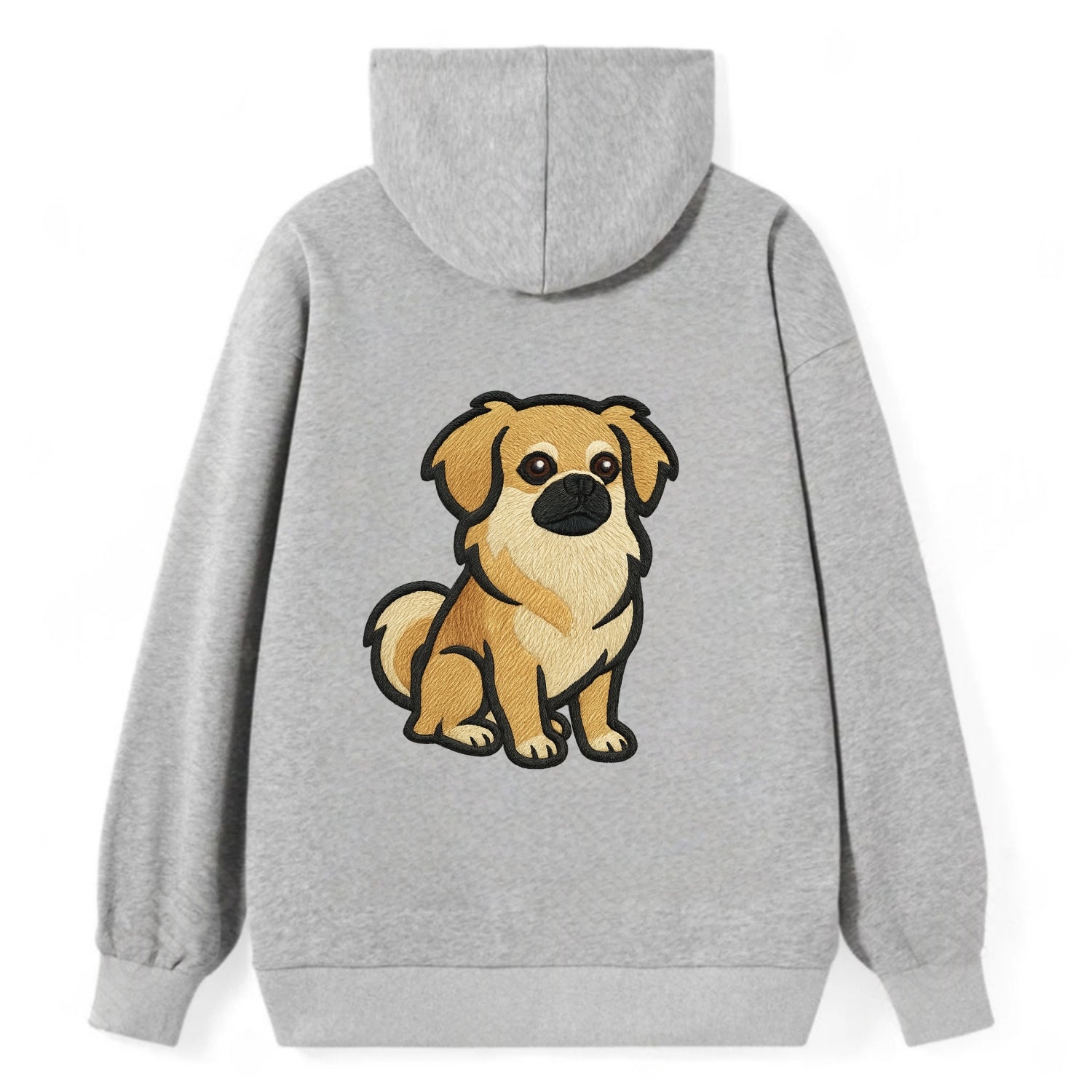 Tibetan Spaniel - Fawn small dog embroidered design - Classic Pullover Hoodie - Grey