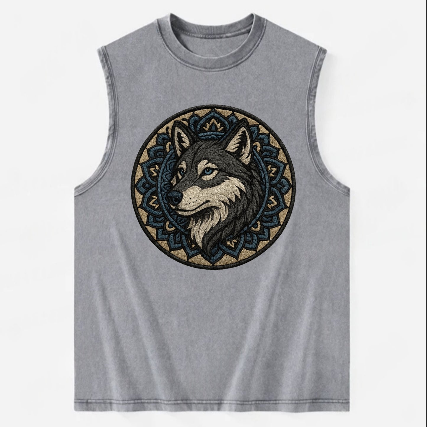 Mandala Wolf Pattern  - Vintage Washed Tank - Grey