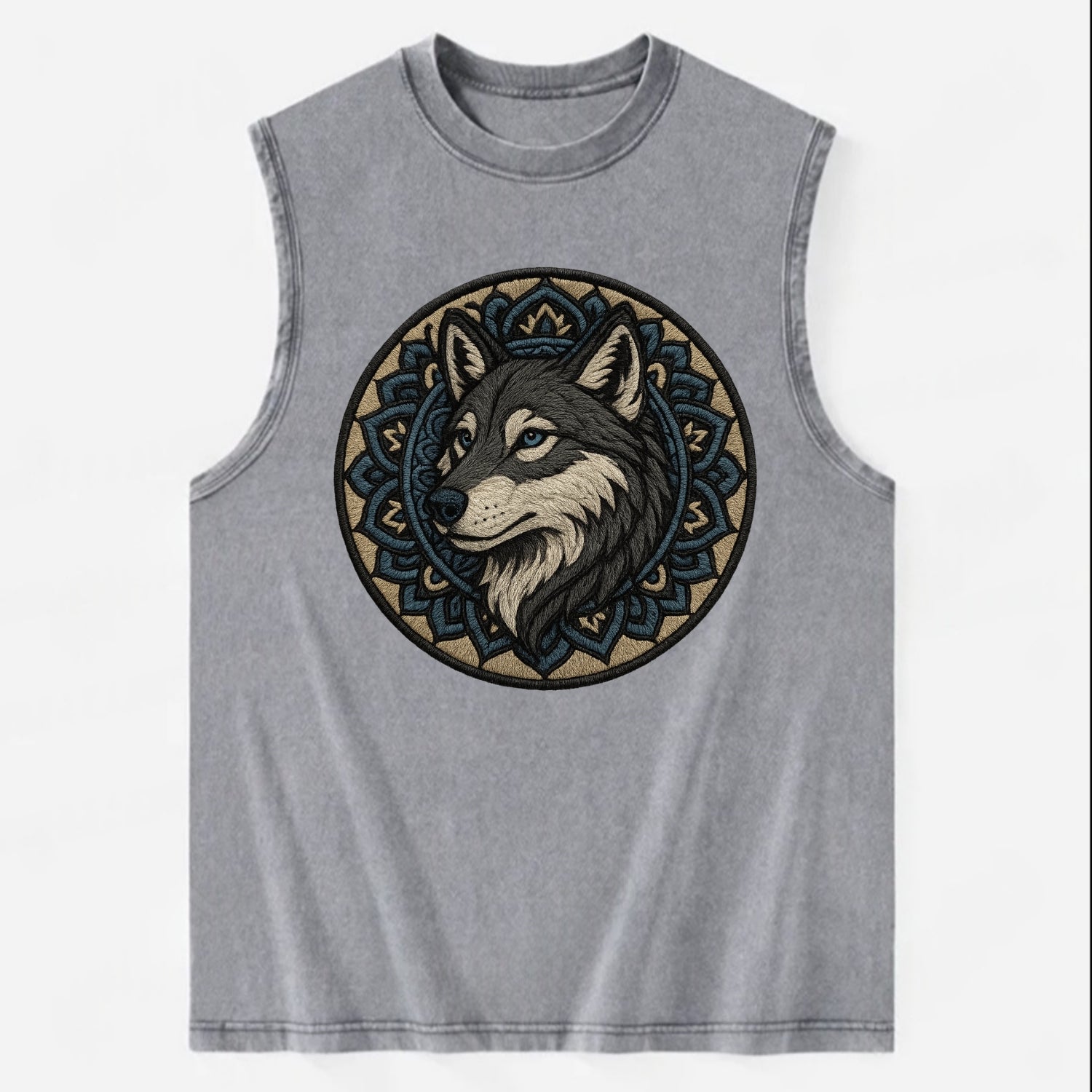Mandala Wolf Pattern  - Vintage Washed Tank - Grey