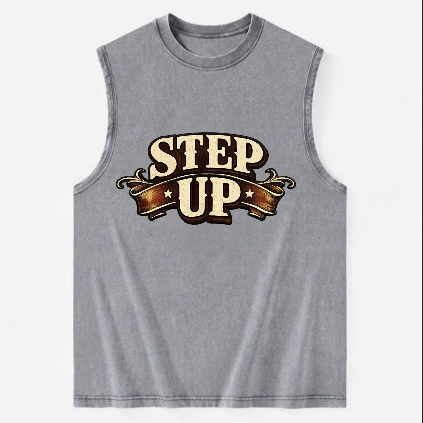 Bold typography design - "STEP UP" - rise to occasion, take charge - Vintage Washed Tank - Grey