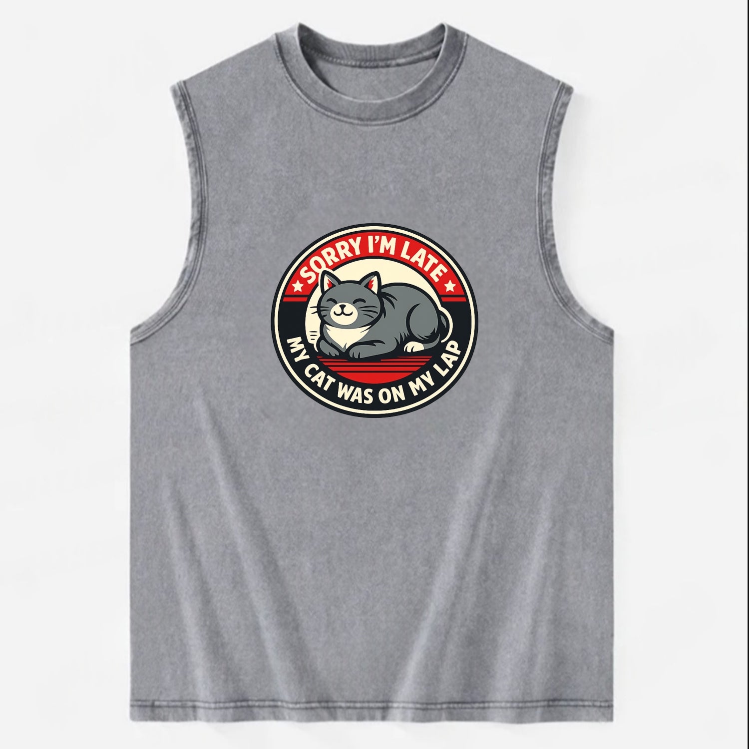 Charming Cat Loaf Excuse Emblem - Vintage Washed Tank - Grey