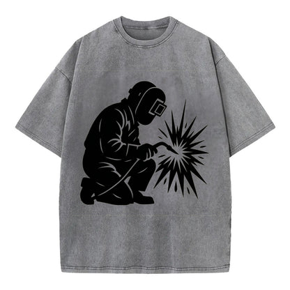 Welder sparks flying dramatically - Vintage T-shirt - Grey