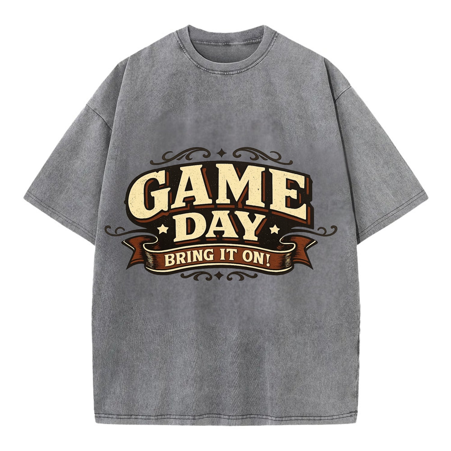 Bold typography design - "GAME DAY" - competition ready, bring it on - Vintage T-shirt - Grey