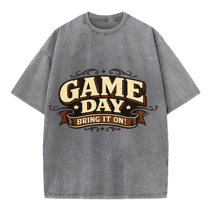 Bold typography design - "GAME DAY" - competition ready, bring it on - Vintage T-shirt - Grey
