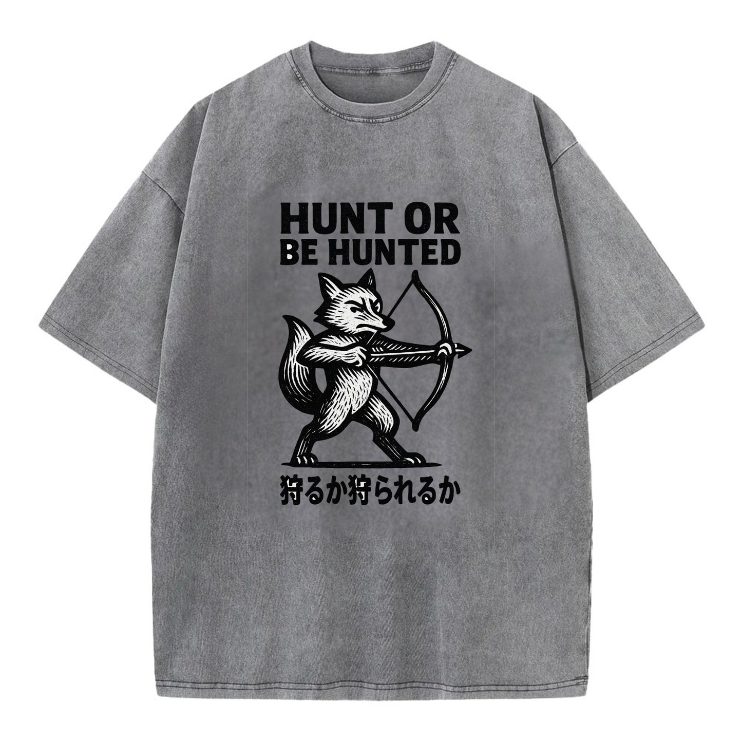 Hunt or Be Hunted - Fox drawing bow and Vintage T-shirt - Grey