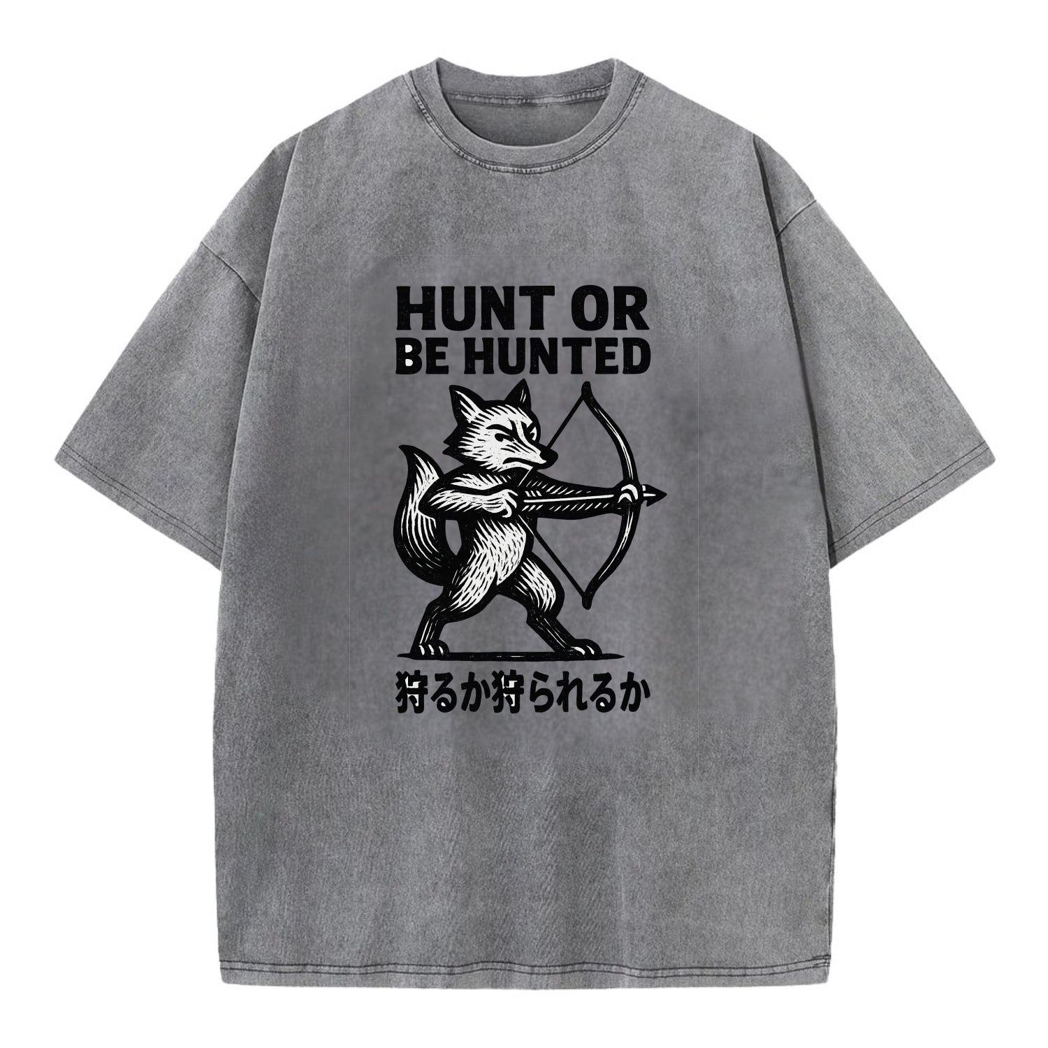 Hunt or Be Hunted - Fox drawing bow and Vintage T-shirt - Grey