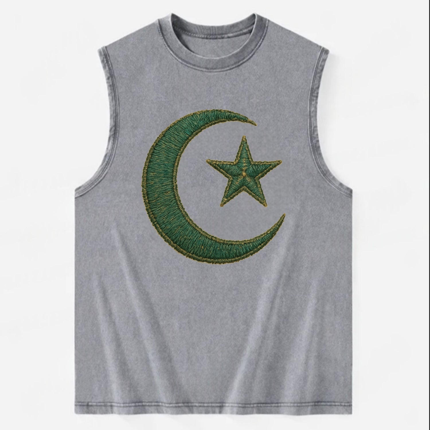 Crescent Moon and Star - Vintage Washed Tank - Grey
