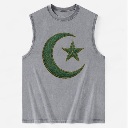 Crescent Moon and Star - Vintage Washed Tank - Grey