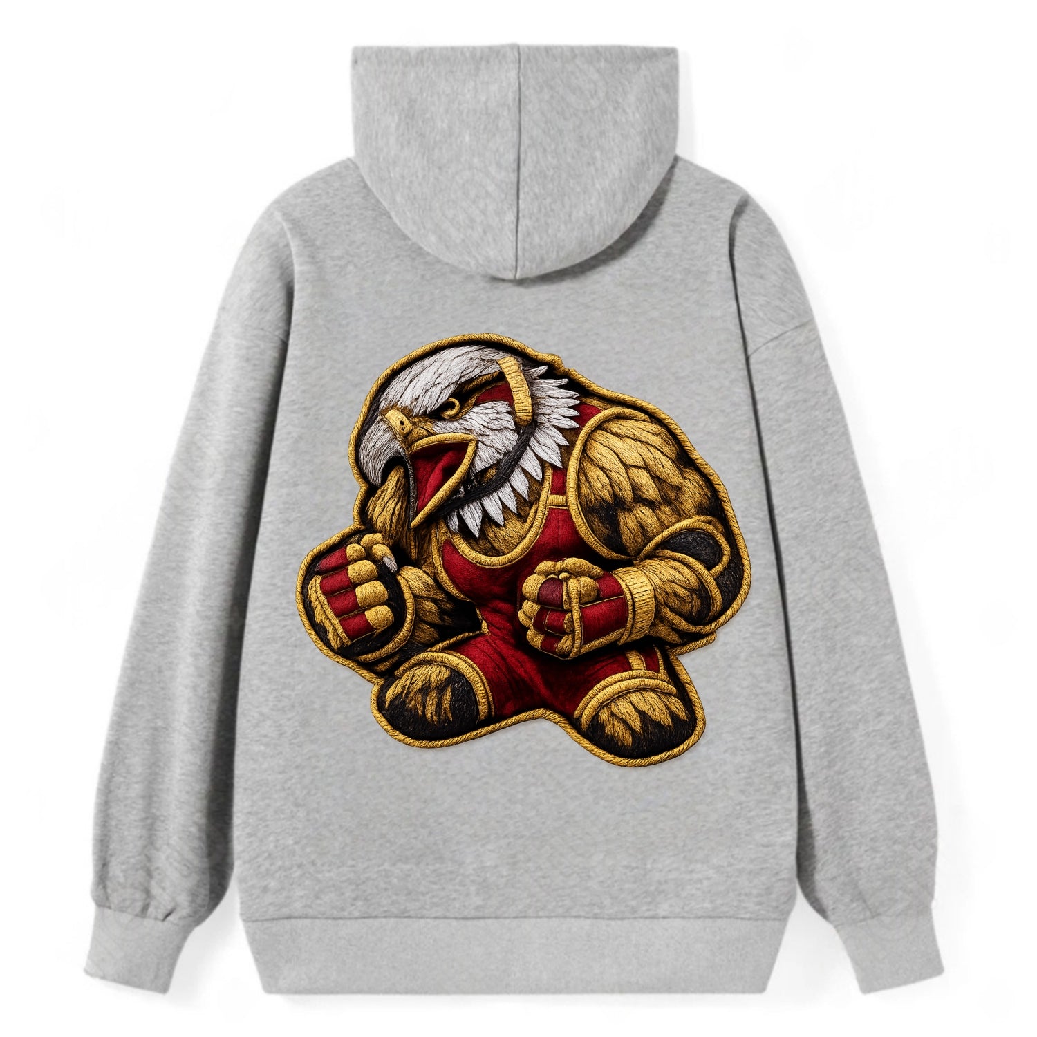 Embroidered patch design - WRESTLING EAGLE - fierce eagle with wrestling - Classic Pullover Hoodie - Grey