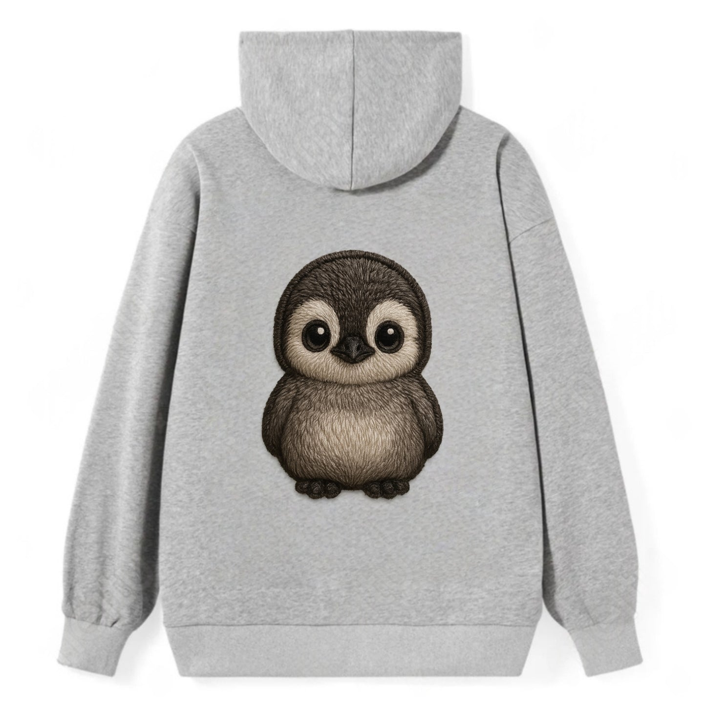 Baby Penguin Chick - gray fluffy, white face, round body, front-facing, - Classic Pullover Hoodie - Grey