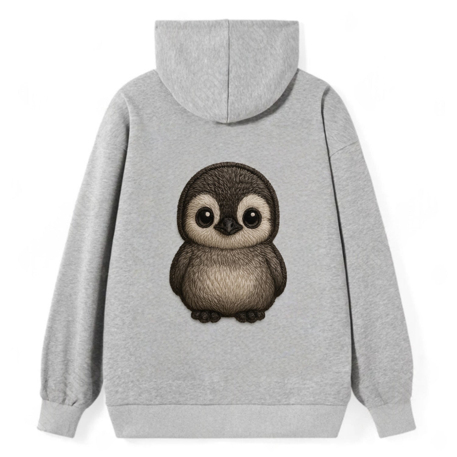 Baby Penguin Chick - gray fluffy, white face, round body, front-facing, - Classic Pullover Hoodie - Grey