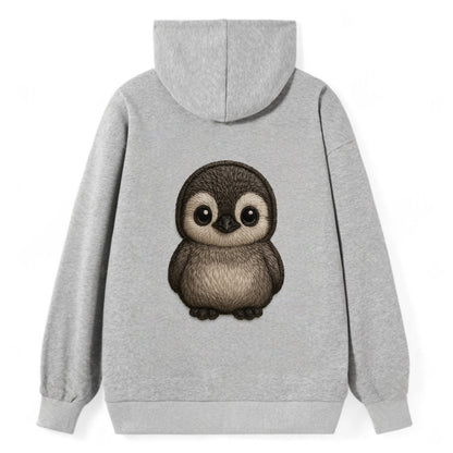 Baby Penguin Chick - gray fluffy, white face, round body, front-facing, - Classic Pullover Hoodie - Grey