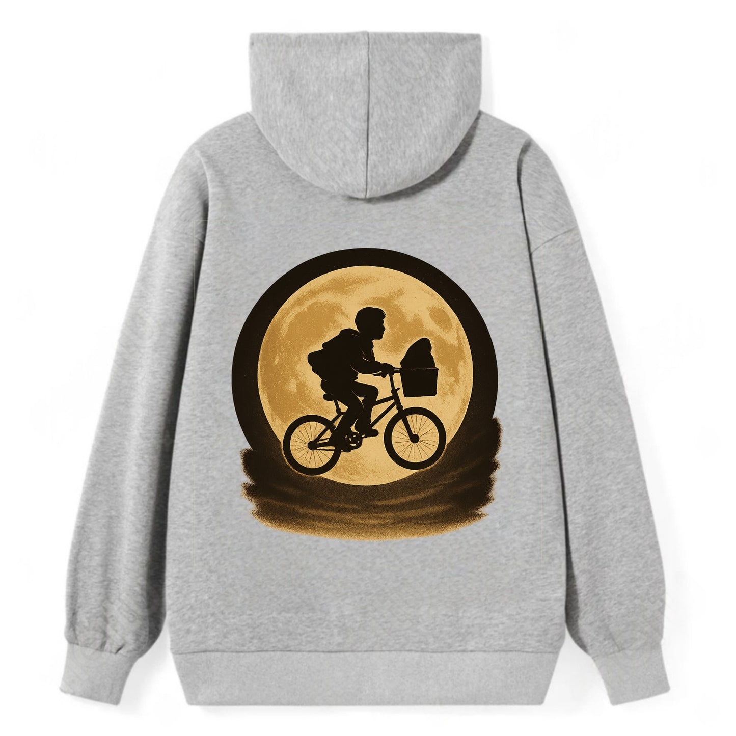 boy with bicycle flying across full moon with silhouette - Classic Pullover Hoodie - Grey