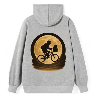 boy with bicycle flying across full moon with silhouette - Classic Pullover Hoodie - Grey
