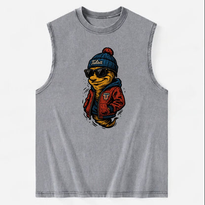 Tulsa Hurricane wearing Tulsa beanie with TU patch - Vintage Washed Tank - Grey