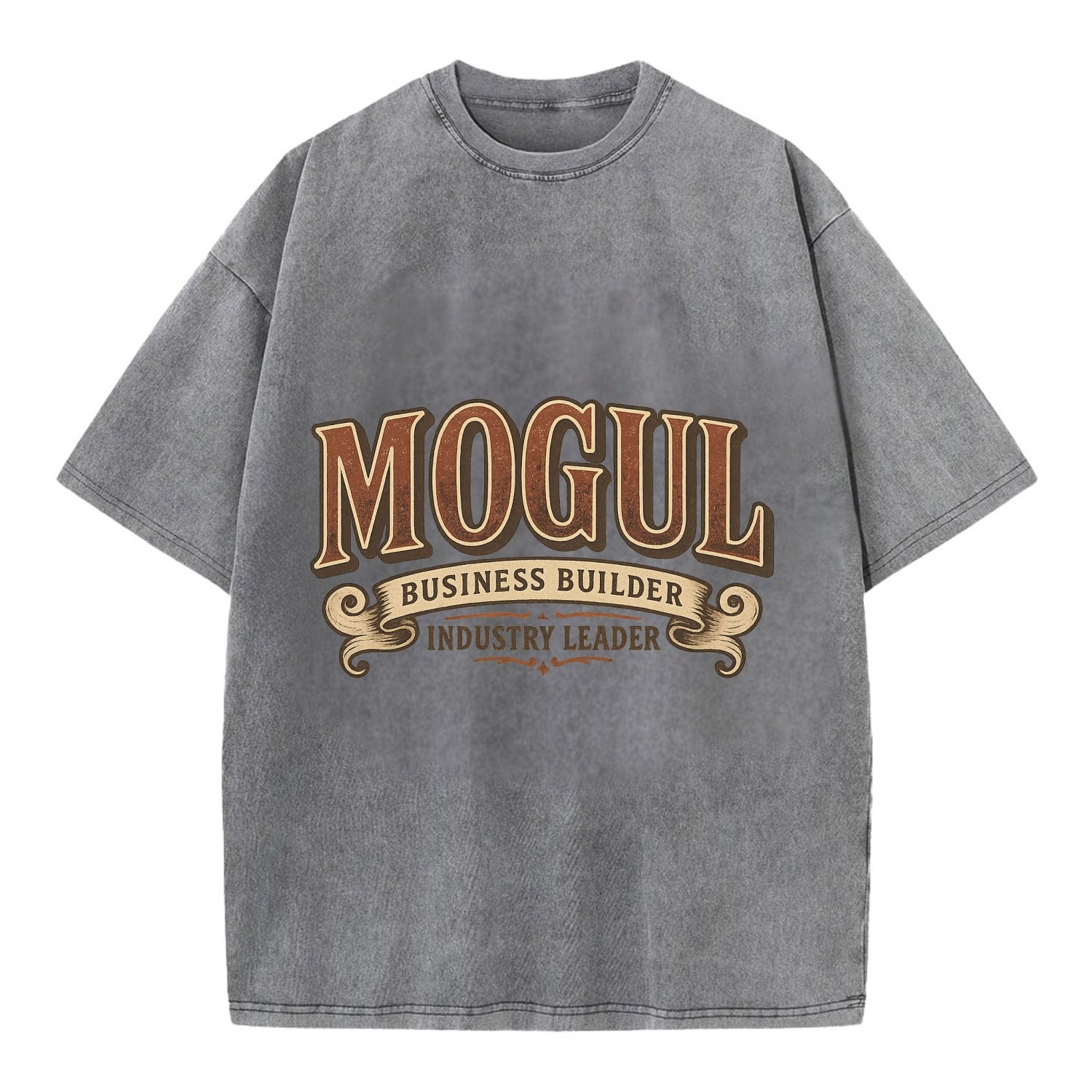 Bold typography design - "MOGUL" - business builder, industry leader - Vintage T-shirt - Grey