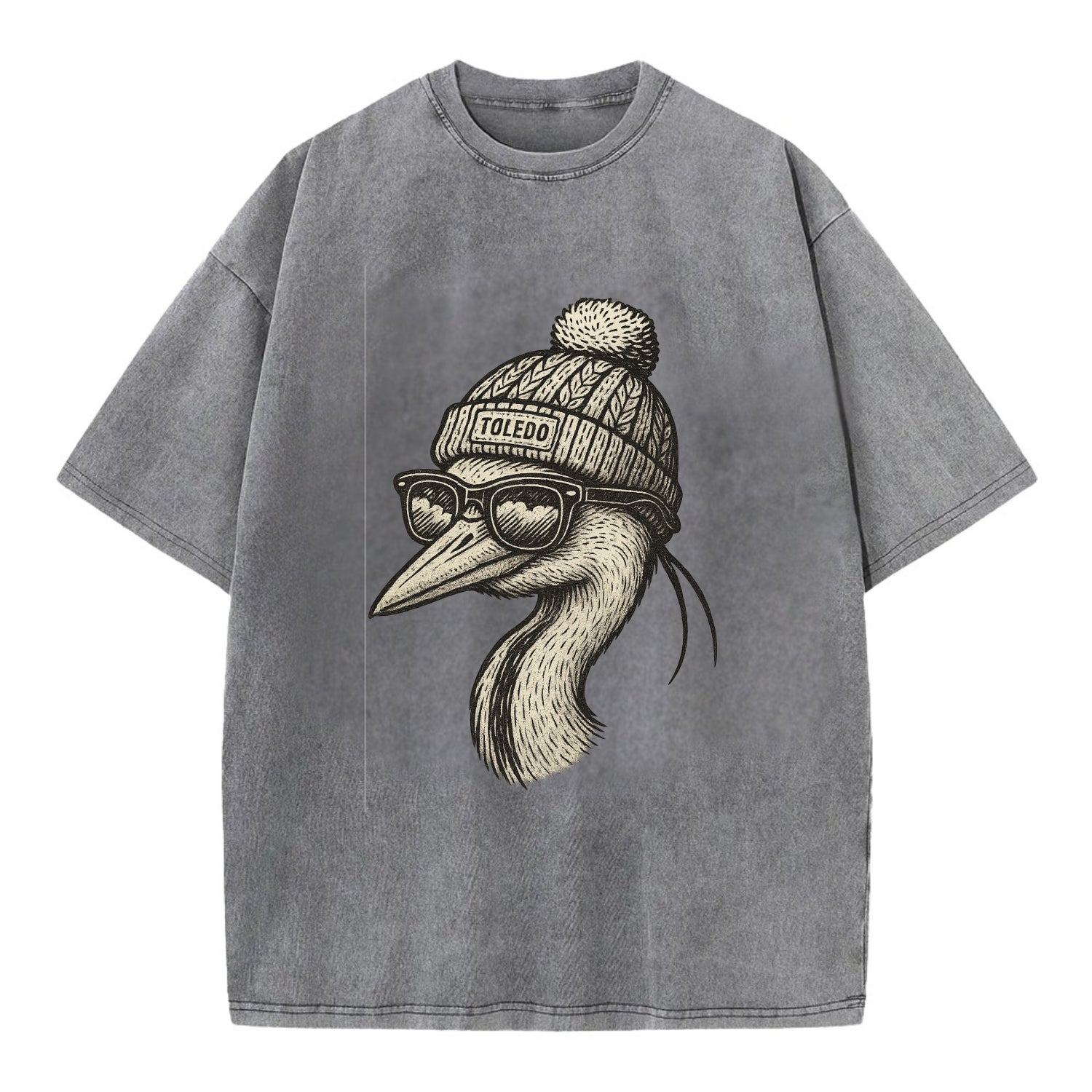 Toledo Great Blue Heron wearing Toledo b - Vintage T-shirt - Grey