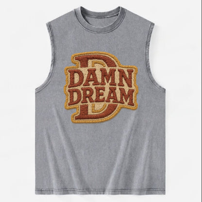 DAMN;DREAM BIG Motivational White Cap - Vintage Washed Tank - Grey