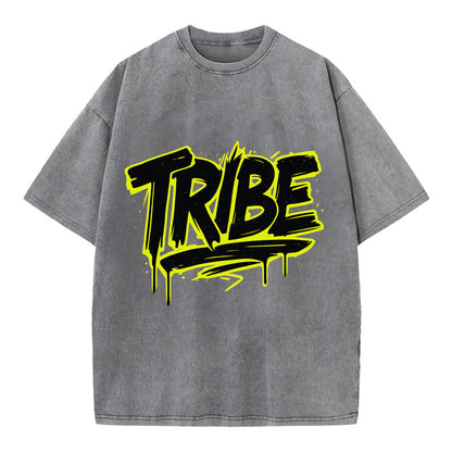 Bold typography design - "TRIBE" - your community, your group - Vintage T-shirt - Grey