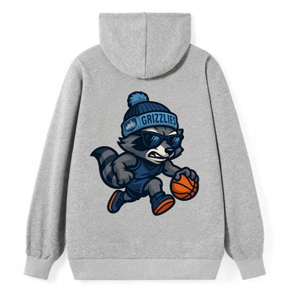 Memphis Raccoon wearing Grizzlies beanie with riverboat patch and - Classic Pullover Hoodie - Grey