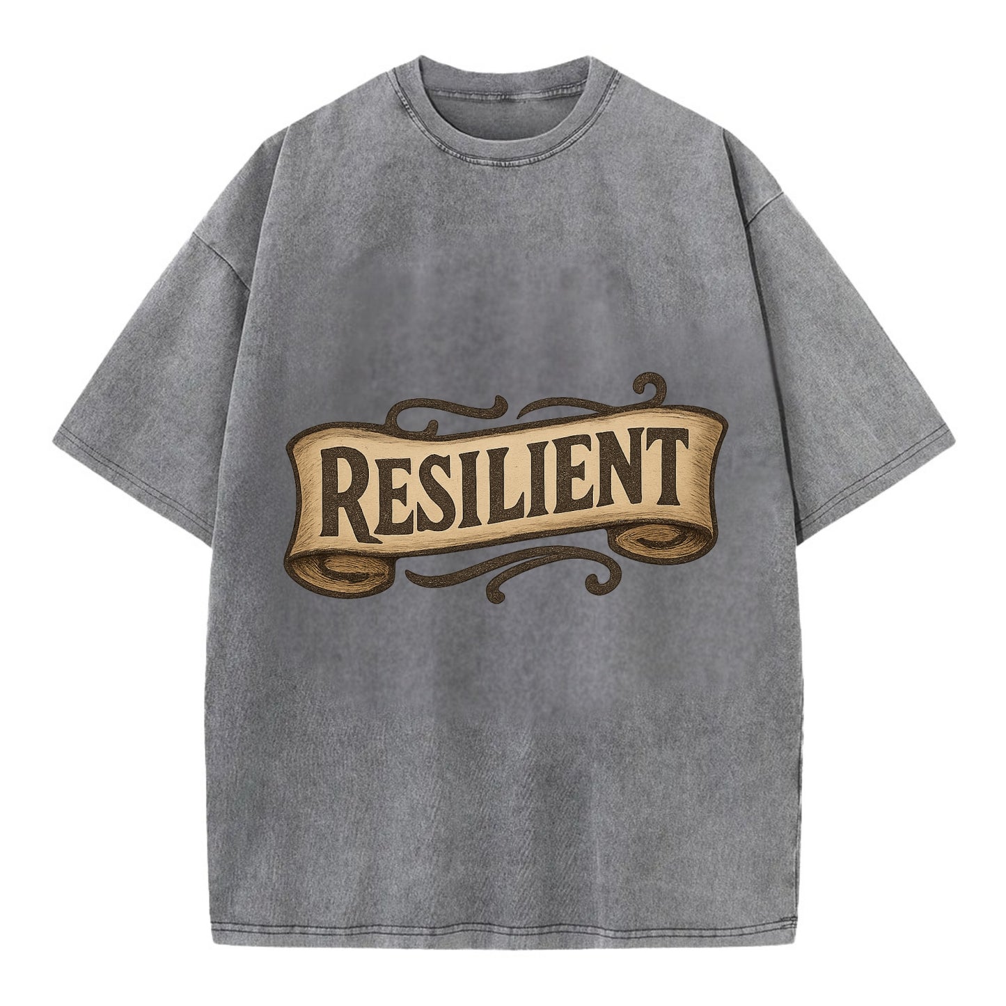 Bold typography design - "RESILIENT" - bouncing back, unbreakable spirit - Vintage T-shirt - Grey