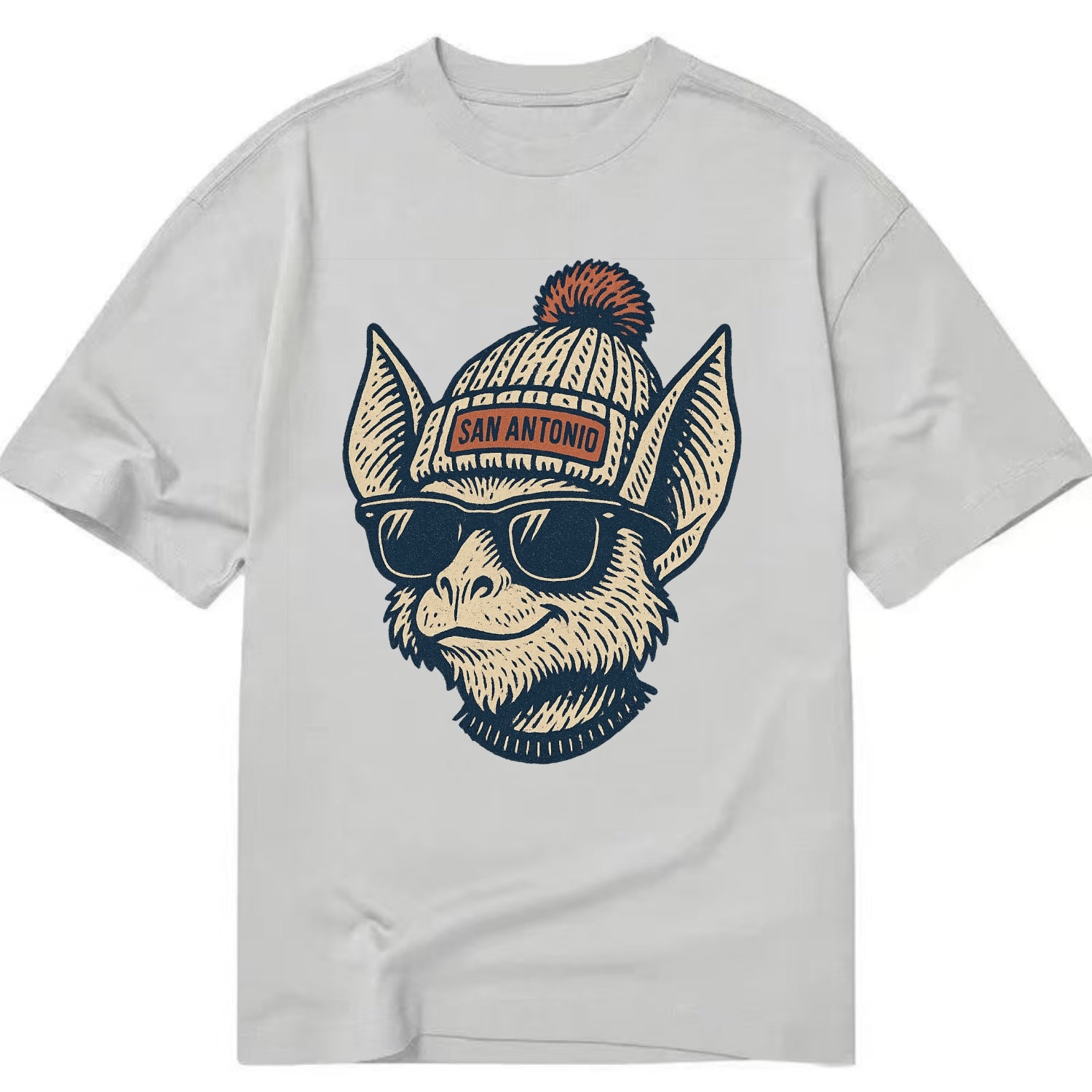 San Antonio Bat wearing San Antonio beanie with pom pom and wayfarer sunglasses - Classic T-shirt - Grey