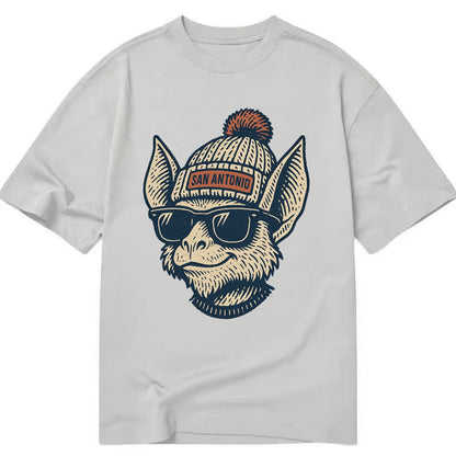 San Antonio Bat wearing San Antonio beanie with pom pom and wayfarer sunglasses - Classic T-shirt - Grey